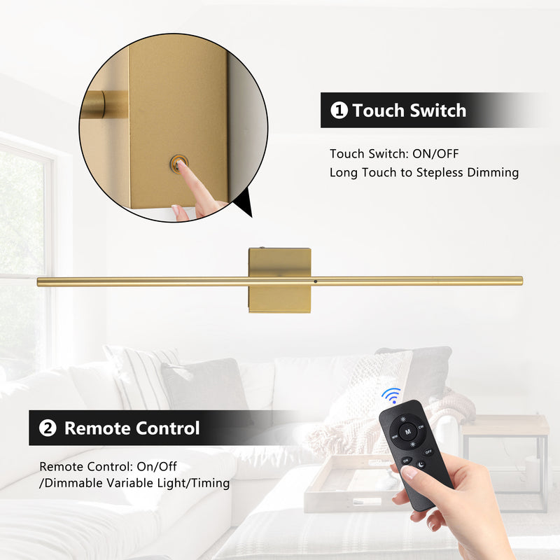 Gold Dimmable Adjustable Color Temperature Chargeable Rotatable LED Wall Lamp with Touch and Remote Control
