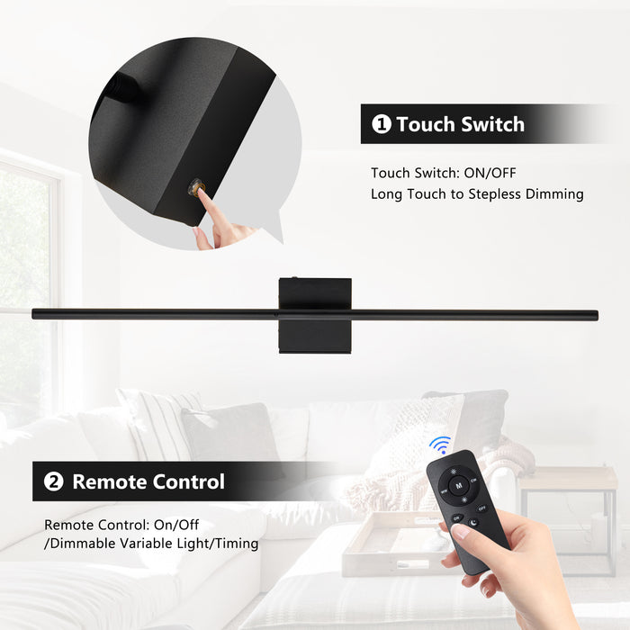 Black Dimmable Adjustable Color Temperature Chargeable Rotatable LED Wall Lamp with Touch and Remote Control