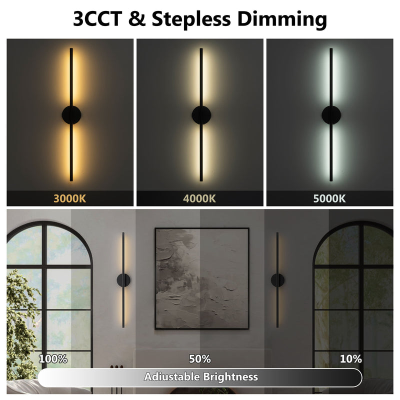 Black Dimmable Adjustable Color Temperature Chargeable Rotatable LED Wall Lamp with Touch and Remote Control
