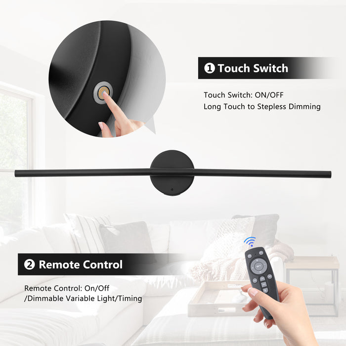 Black Dimmable Adjustable Color Temperature Chargeable Rotatable LED Wall Lamp with Touch and Remote Control
