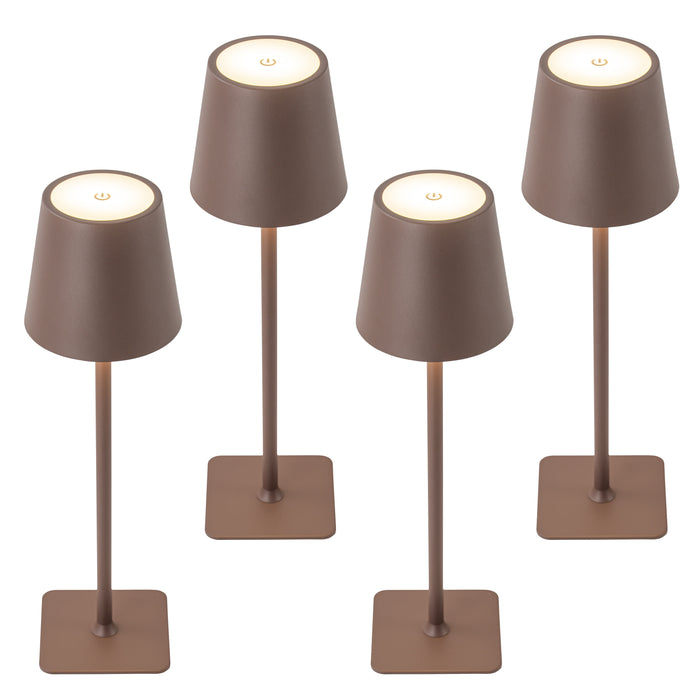 4-Pack 14” Brown LED Cordless Table Lamp, 3CCT Dimmable Portable Desk Lamps