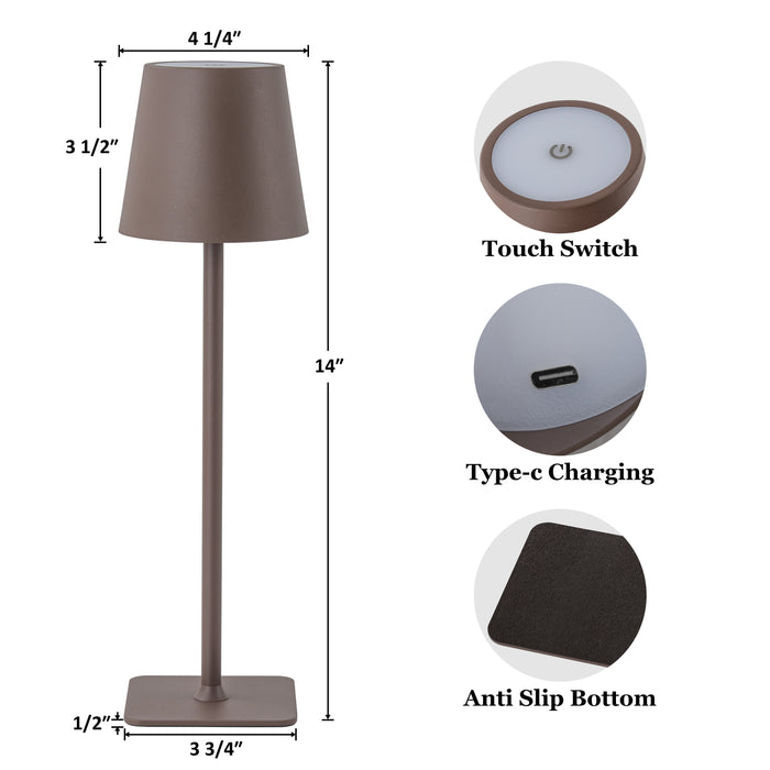 4-Pack 14” Brown LED Cordless Table Lamp, 3CCT Dimmable Portable Desk Lamps