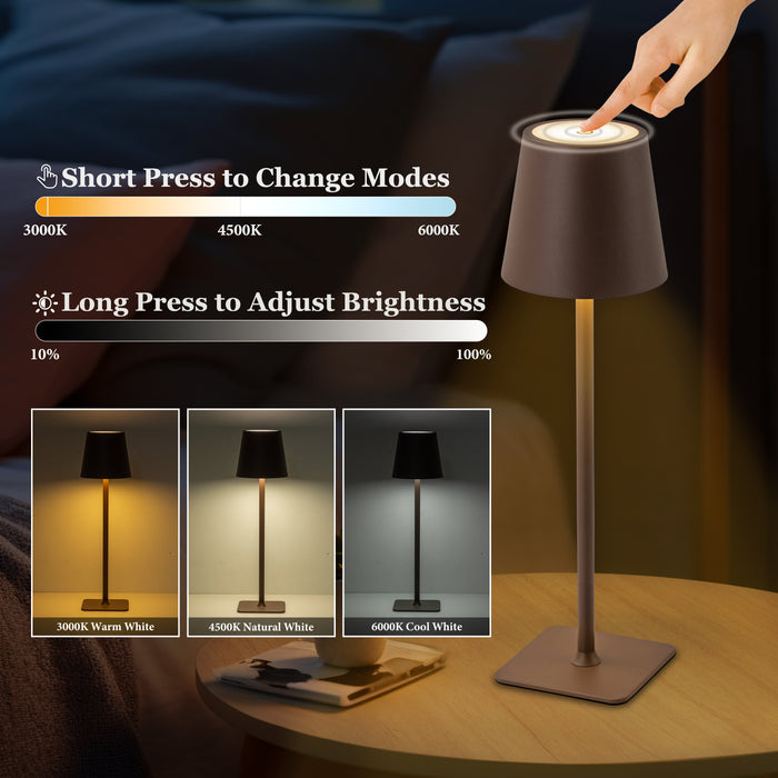 4-Pack 14” Brown LED Cordless Table Lamp, 3CCT Dimmable Portable Desk Lamps