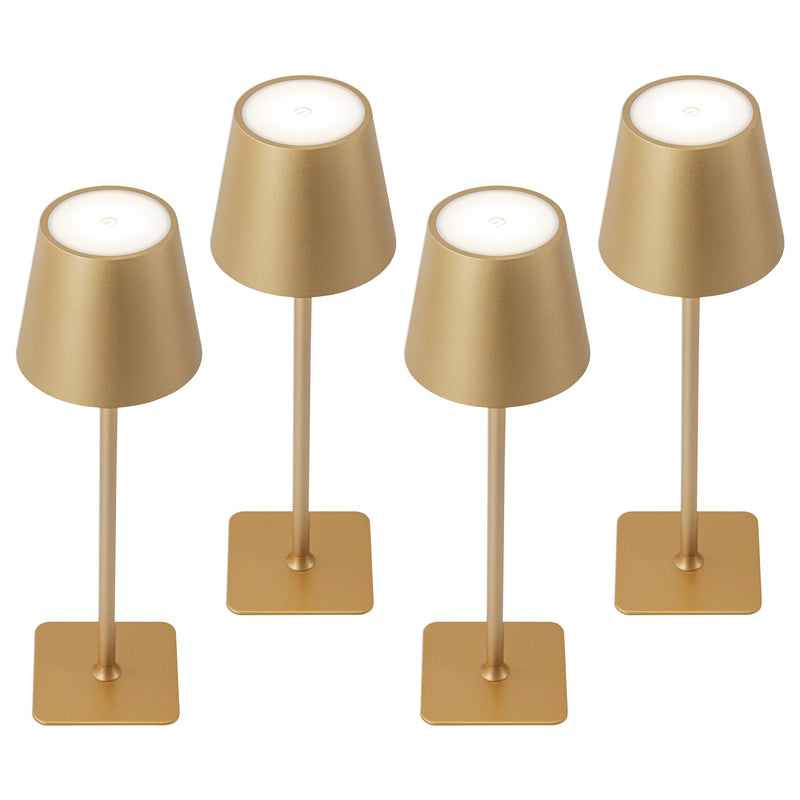 4-Pack 14” Gold LED Cordless Table Lamp, 3CCT Dimmable Portable Desk Lamps