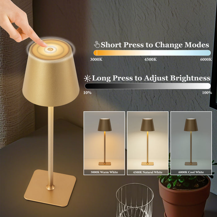 4-Pack 14” Gold LED Cordless Table Lamp, 3CCT Dimmable Portable Desk Lamps