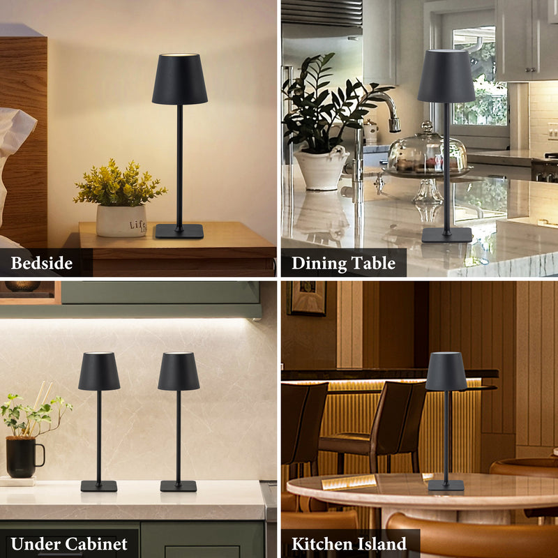 C Cattleya 4-Pack 14" Matte Black LED Cordless Table Lamp, 3CCT Dimmable Portable Desk Lamps