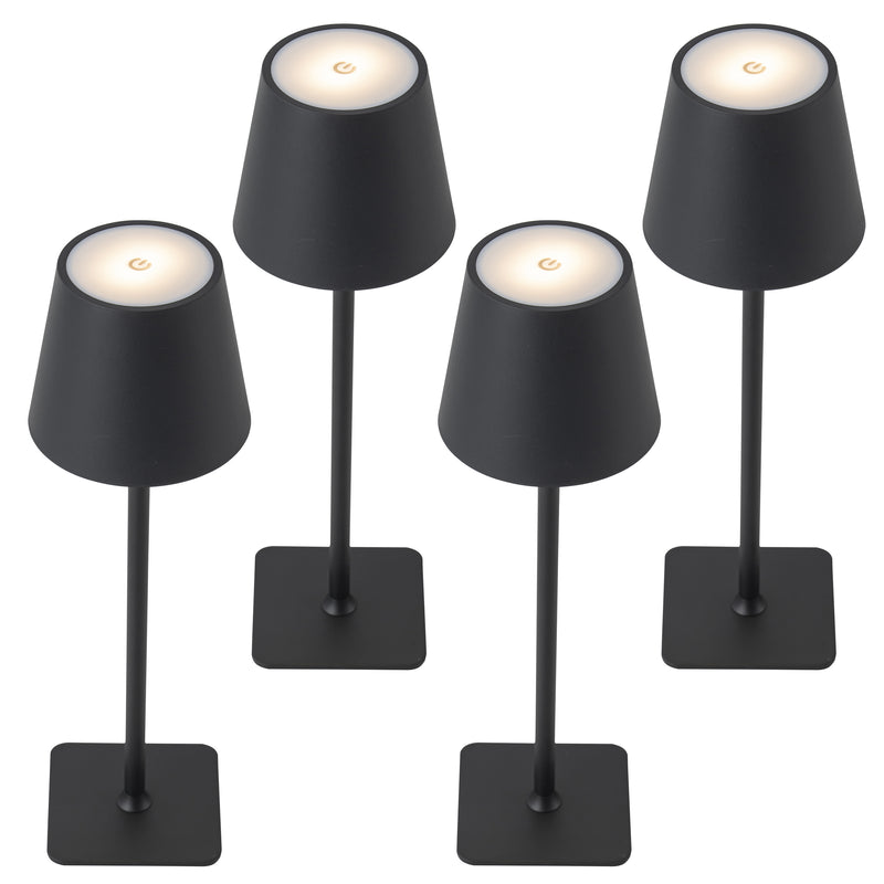 4-Pack 14” Matte Black LED Cordless Table Lamp, 3CCT Dimmable Portable Desk Lamps