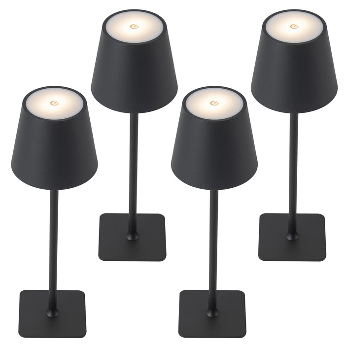 4-Pack 14” Matte Black LED Cordless Table Lamp, 3CCT Dimmable Portable Desk Lamps