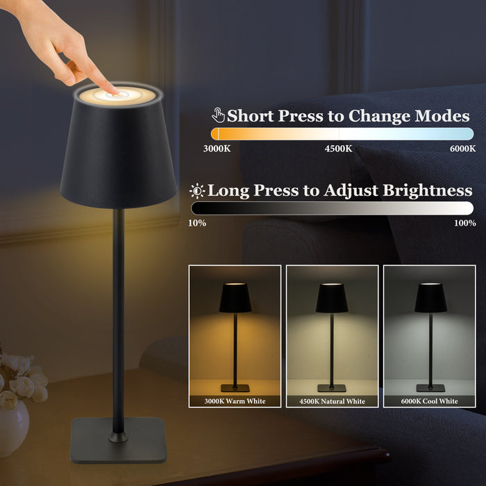 4-Pack 14” Matte Black LED Cordless Table Lamp, 3CCT Dimmable Portable Desk Lamps