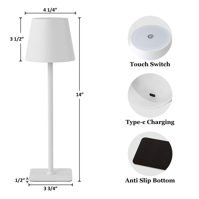 4-Pack 14” White LED Cordless Table Lamp, 3CCT Dimmable Portable Desk Lamps