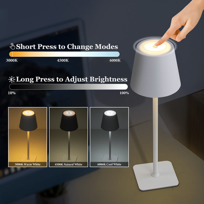 4-Pack 14” White LED Cordless Table Lamp, 3CCT Dimmable Portable Desk Lamps