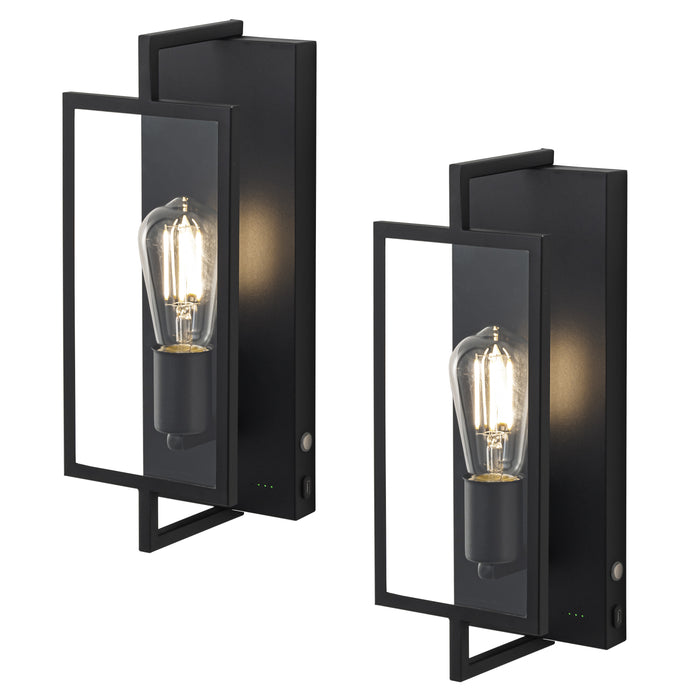 2 Pack Matte Black Battery Operated Rechargeable Indoor Wall Sconce Light