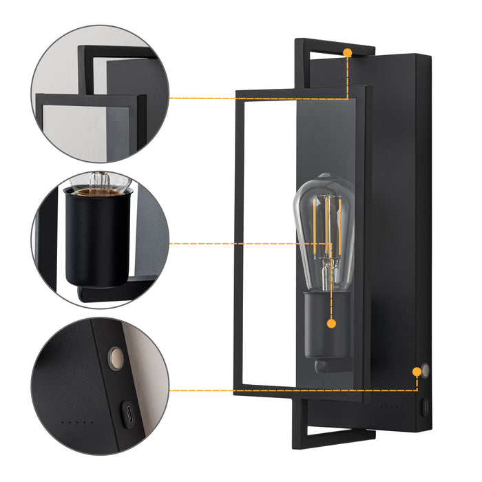2 Pack Matte Black Battery Operated Rechargeable Indoor Wall Sconce Light