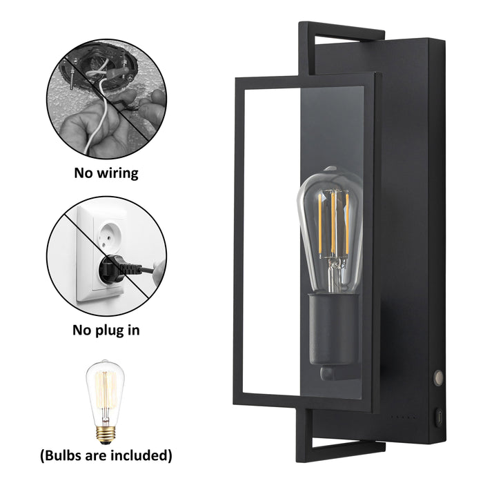 2 Pack Matte Black Battery Operated Rechargeable Indoor Wall Sconce Light