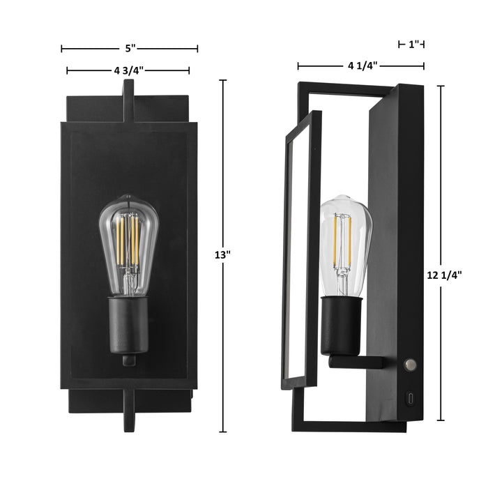 2 Pack Matte Black Battery Operated Rechargeable Indoor Wall Sconce Light
