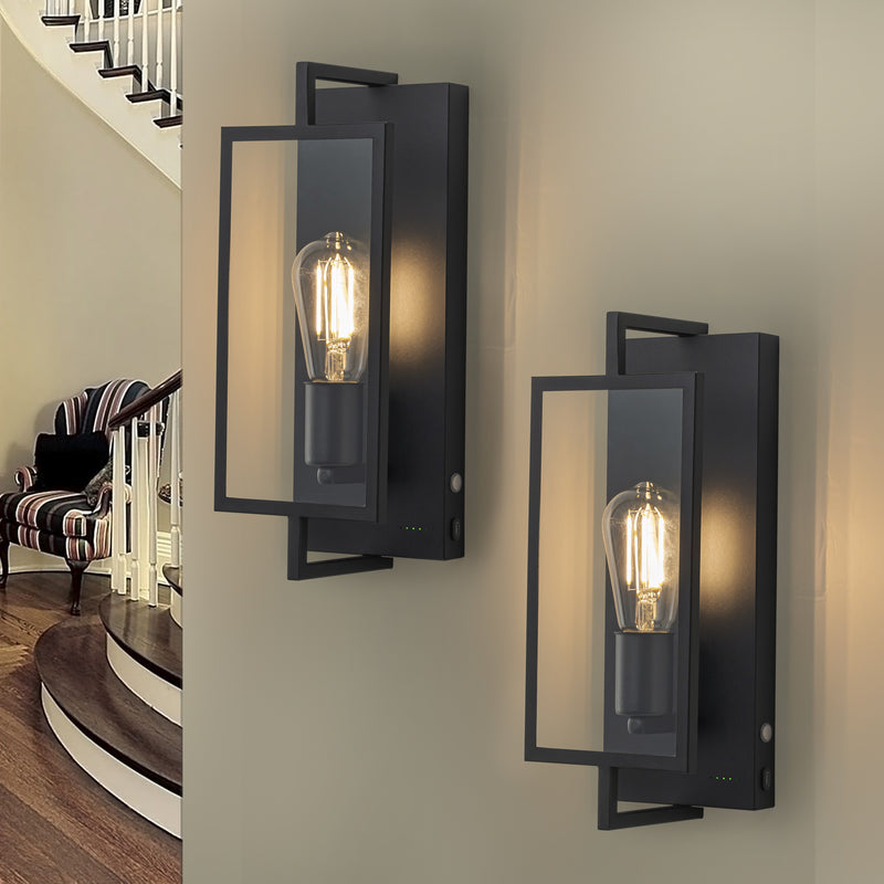 2 Pack Matte Black Battery Operated Rechargeable Indoor Wall Sconce Light