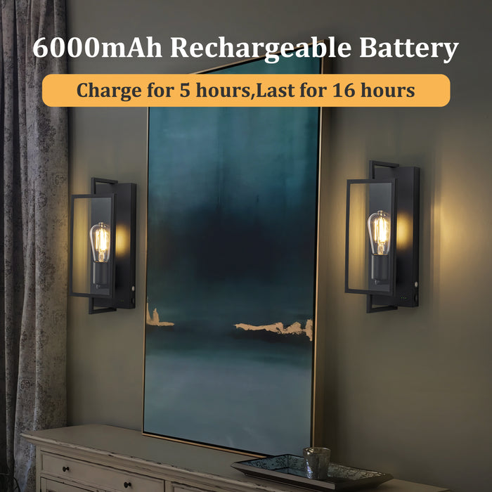 2 Pack Matte Black Battery Operated Rechargeable Indoor Wall Sconce Light