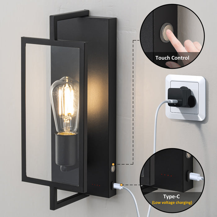 2 Pack Matte Black Battery Operated Rechargeable Indoor Wall Sconce Light