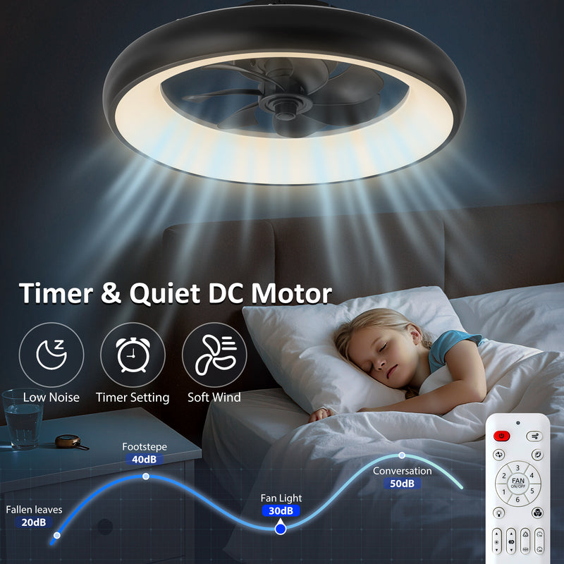 20in Dimmable LED RGB Black Smart Ceiling Fan with Light and Voice/App/Remote Control