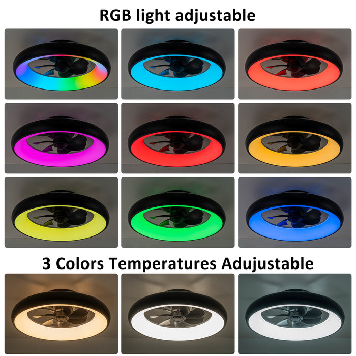 20in Dimmable LED RGB Black Smart Ceiling Fan with Light and Voice/App/Remote Control