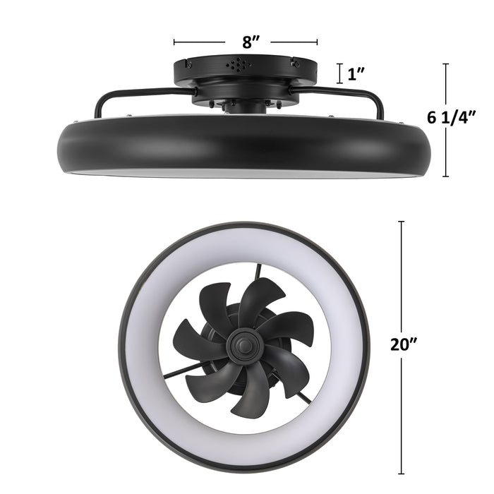 20in Dimmable LED RGB Black Smart Ceiling Fan with Light and Voice/App/Remote Control