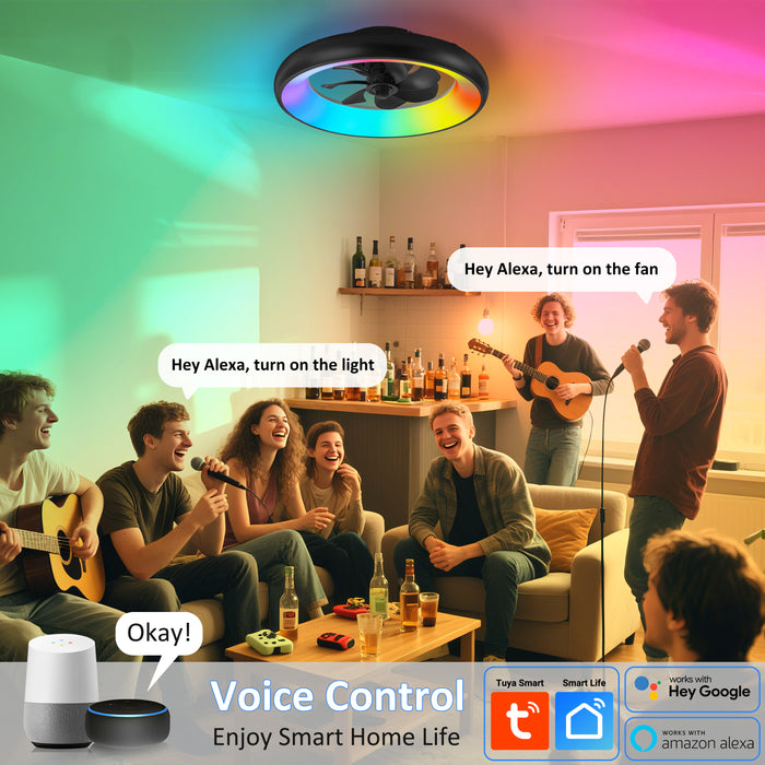 20in Dimmable LED RGB Black Smart Ceiling Fan with Light and Voice/App/Remote Control