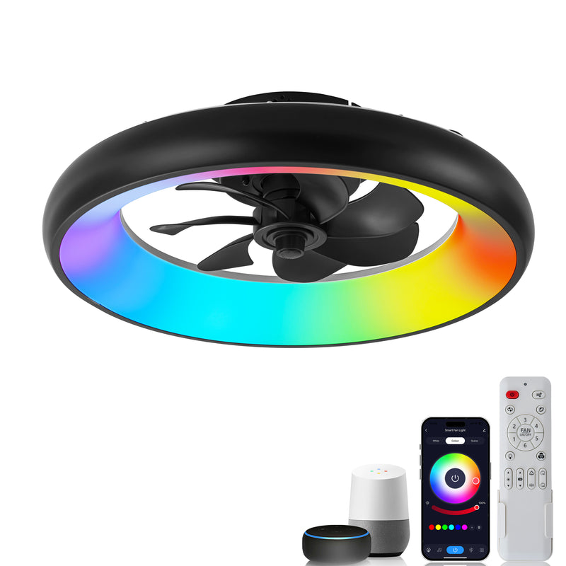 20in Dimmable LED RGB Black Smart Ceiling Fan with Light and Voice/App/Remote Control