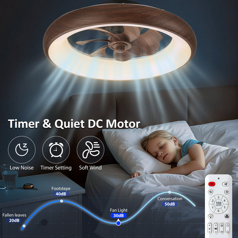 20in Dimmable LED RGB Walnut Woodgrain Smart Ceiling Fan with Light and Voice/App/Remote Control