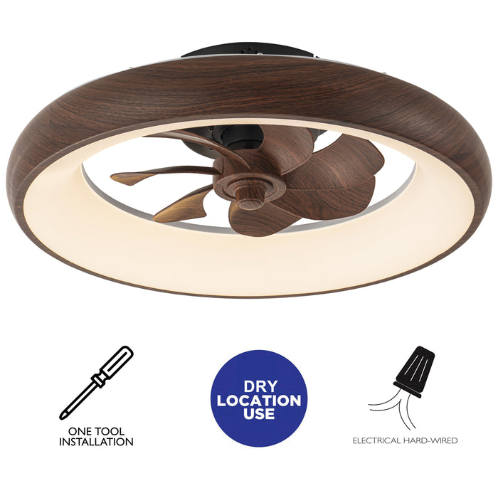 20in Dimmable LED RGB Walnut Woodgrain Smart Ceiling Fan with Light and Voice/App/Remote Control