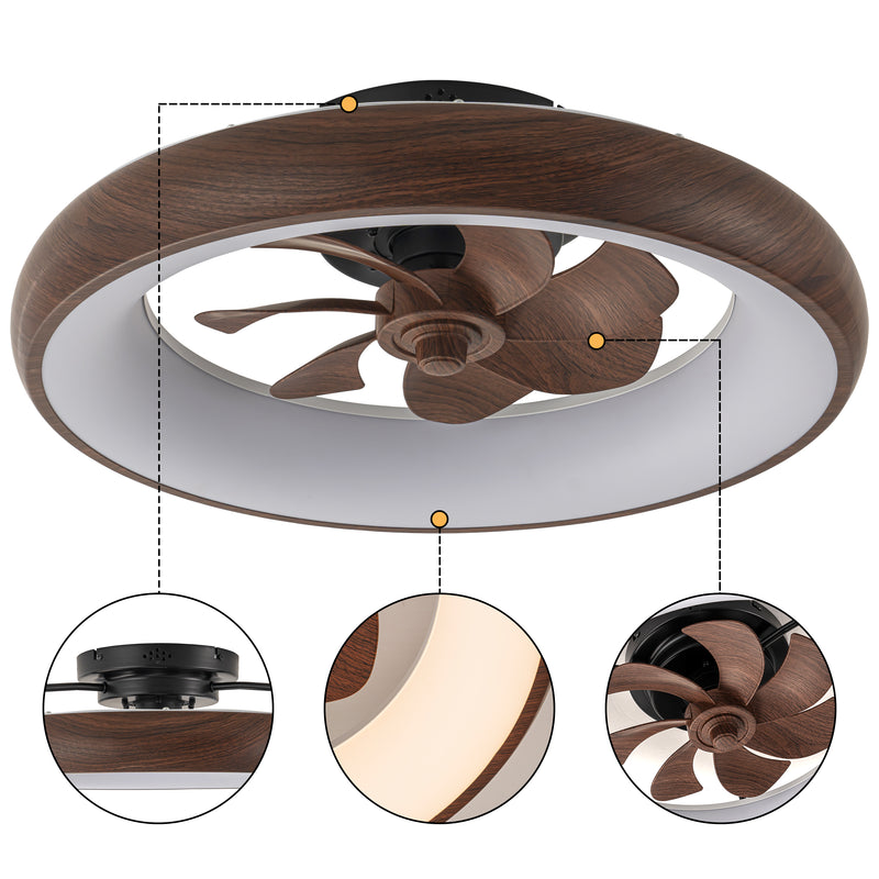 20in Dimmable LED RGB Walnut Woodgrain Smart Ceiling Fan with Light and Voice/App/Remote Control
