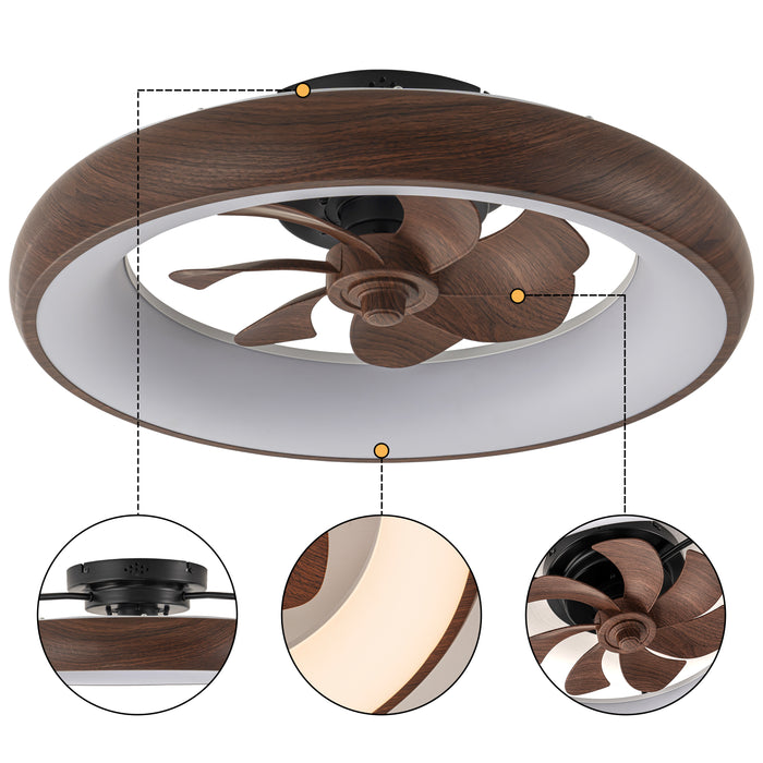 20in Dimmable LED RGB Walnut Woodgrain Smart Ceiling Fan with Light and Voice/App/Remote Control