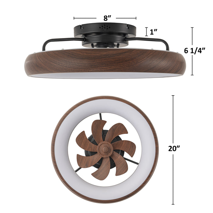 20in Dimmable LED RGB Walnut Woodgrain Smart Ceiling Fan with Light and Voice/App/Remote Control