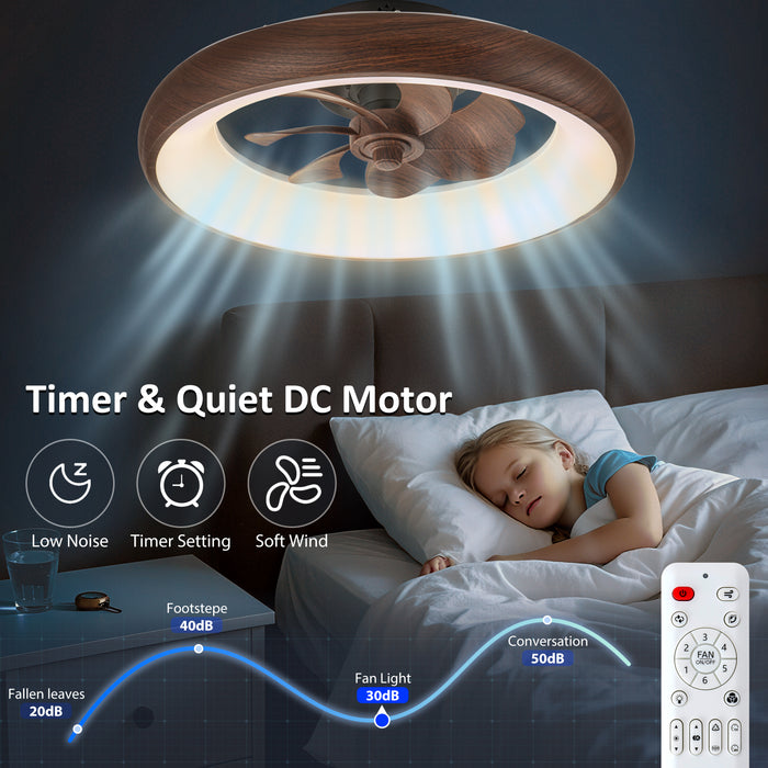 20in Dimmable LED RGB Walnut Woodgrain Smart Ceiling Fan with Light and Voice/App/Remote Control
