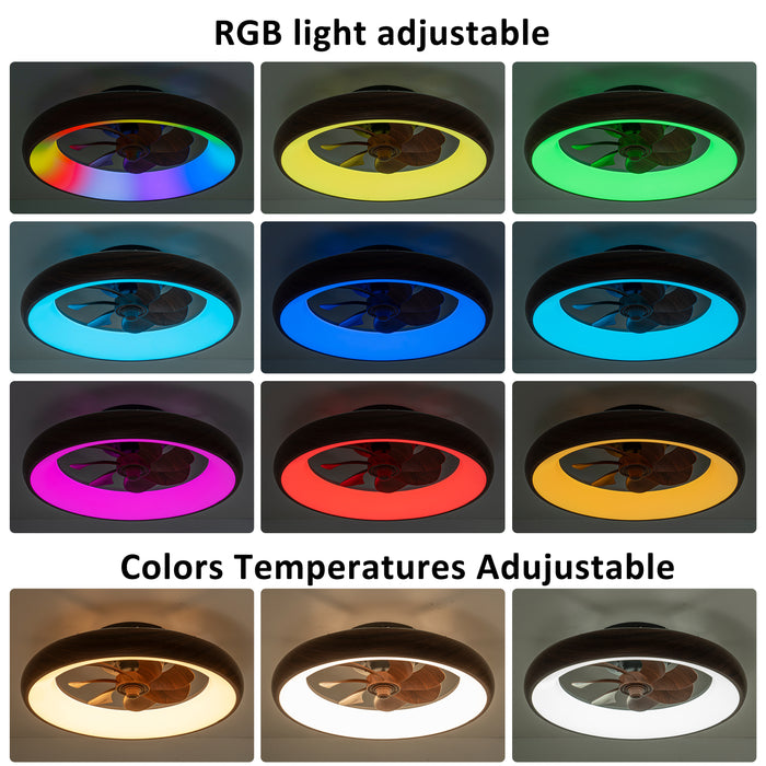 20in Dimmable LED RGB Walnut Woodgrain Smart Ceiling Fan with Light and Voice/App/Remote Control