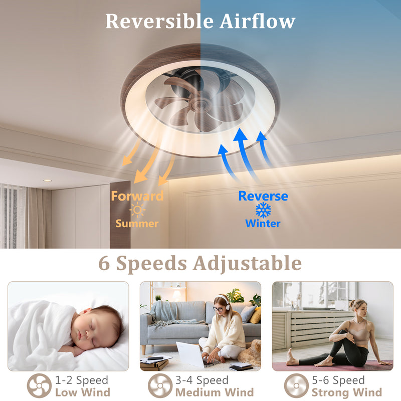 20in Dimmable LED RGB Walnut Woodgrain Smart Ceiling Fan with Light and Voice/App/Remote Control