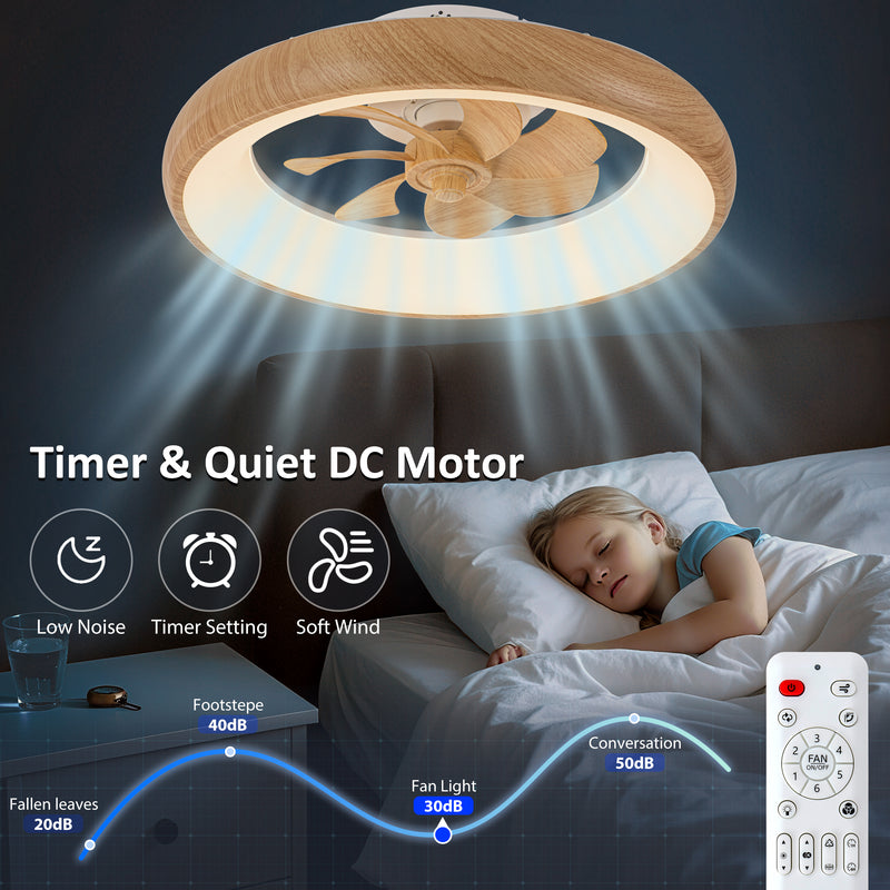20in Dimmable LED RGB Woodgrain Smart Ceiling Fan with Light and Voice/App/Remote Control