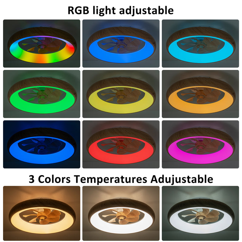 20in Dimmable LED RGB Woodgrain Smart Ceiling Fan with Light and Voice/App/Remote Control