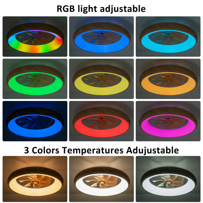20in Dimmable LED RGB Woodgrain Smart Ceiling Fan with Light and Voice/App/Remote Control