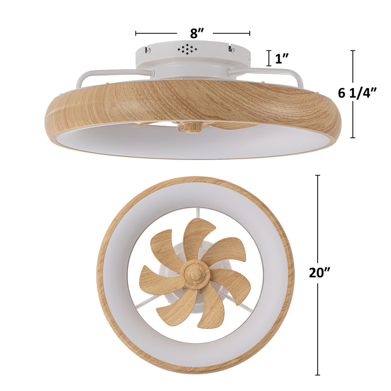 20in Dimmable LED RGB Woodgrain Smart Ceiling Fan with Light and Voice/App/Remote Control