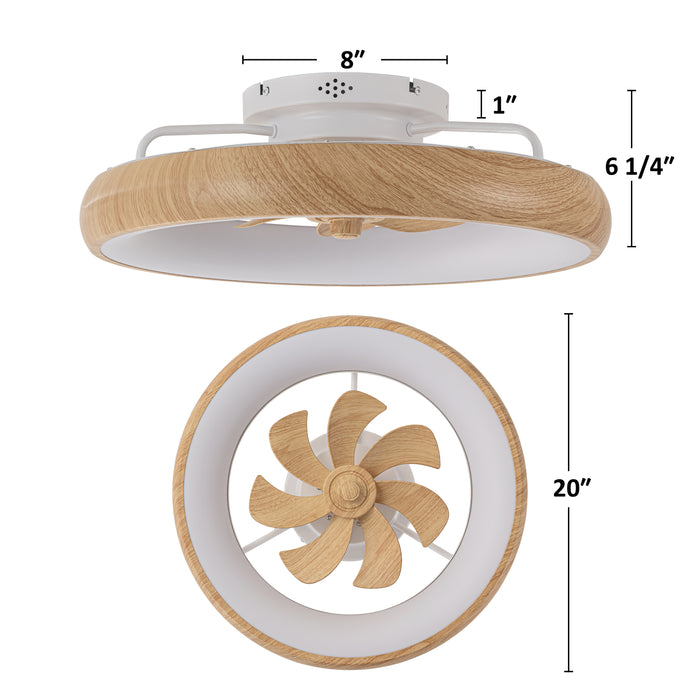 20in Dimmable LED RGB Woodgrain Smart Ceiling Fan with Light and Voice/App/Remote Control