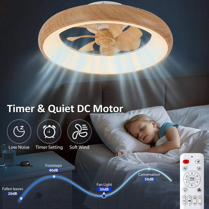 20in Dimmable LED RGB Woodgrain Smart Ceiling Fan with Light and Voice/App/Remote Control