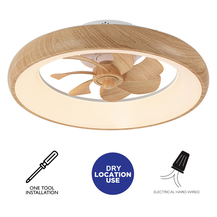 20in Dimmable LED RGB Woodgrain Smart Ceiling Fan with Light and Voice/App/Remote Control