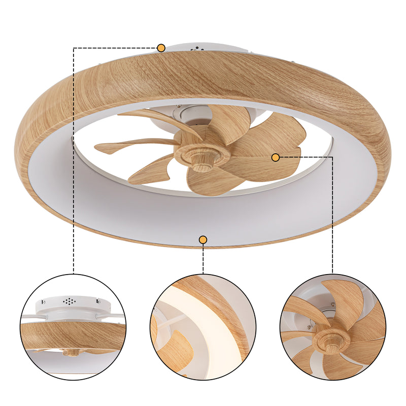 20in Dimmable LED RGB Woodgrain Smart Ceiling Fan with Light and Voice/App/Remote Control