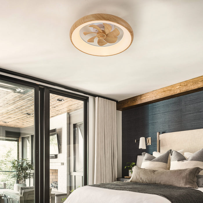 20in Dimmable LED RGB Woodgrain Smart Ceiling Fan with Light and Voice/App/Remote Control