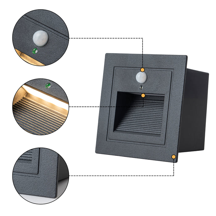 Black Aluminum Hardwired Motion Sensing Outdoor Deck Step Light with glass Lens(12-Pack)