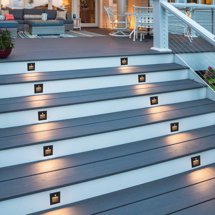 Black Aluminum Hardwired Motion Sensing Outdoor Deck Step Light with glass Lens(12-Pack)