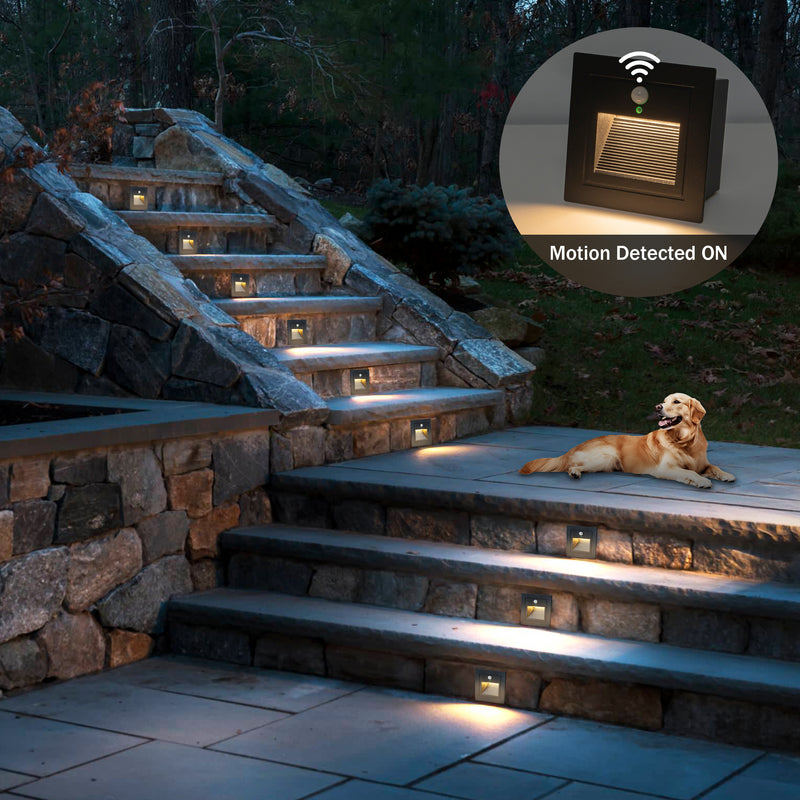 Black Aluminum Hardwired Motion Sensing Outdoor Deck Step Light with glass Lens(12-Pack)