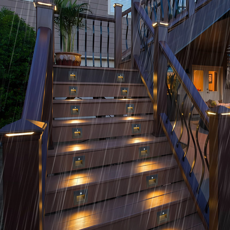 Black Aluminum Hardwired Motion Sensing Outdoor Deck Step Light with glass Lens(12-Pack)