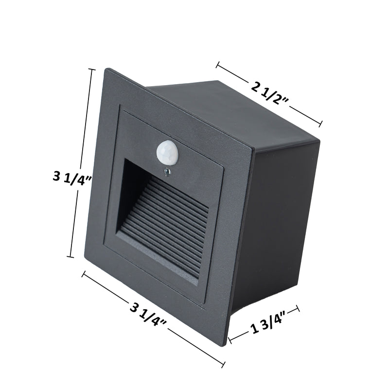 Black Aluminum Hardwired Motion Sensing Outdoor Deck Step Light with glass Lens(12-Pack)