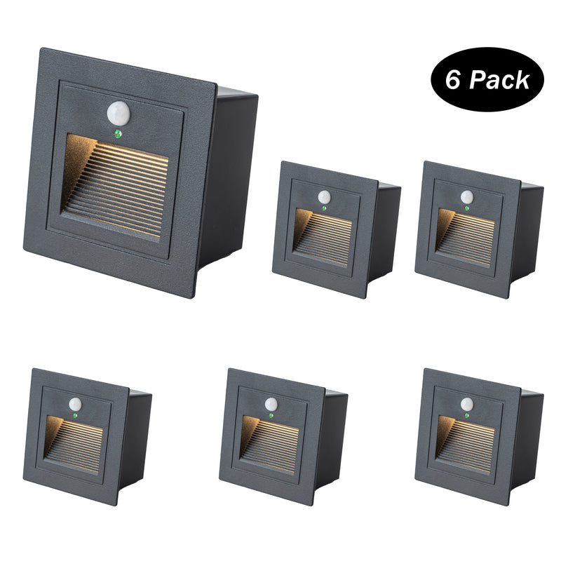 Black Aluminum Hardwired Motion Sensing Outdoor Deck Step Light with glass Lens(6-Pack)